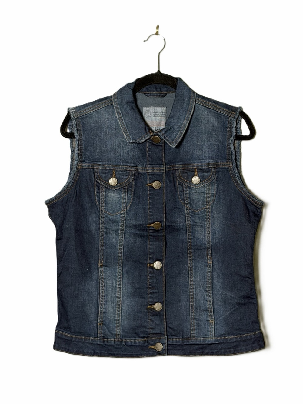 Classic Dark Blue Denim Vest - Women's Sleeveless Jacket